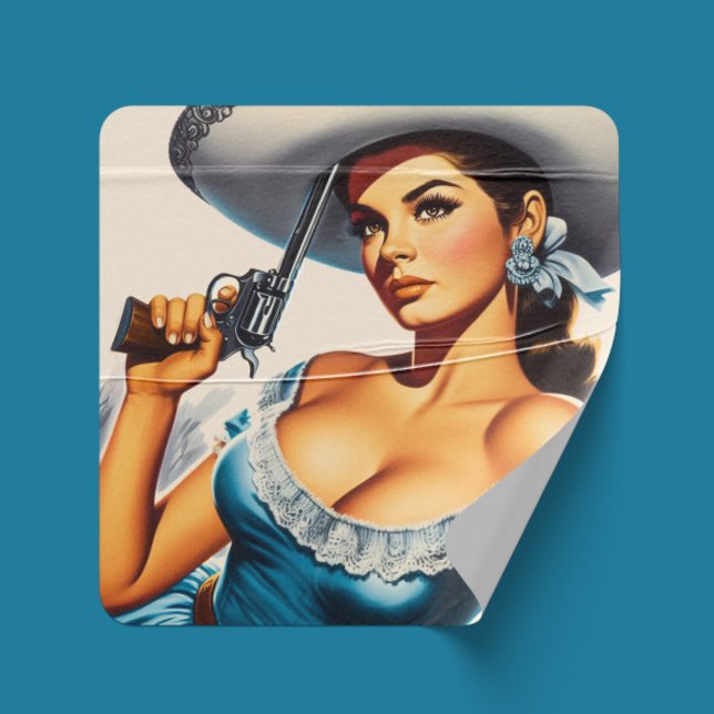 Retro Wild West Pin-up Square Sticker (Creator Uploaded)