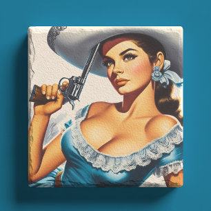 Retro Wild West Pin-up Stone Coaster