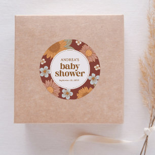Retro Wildflowe Baby Shower Classic Round Sticker