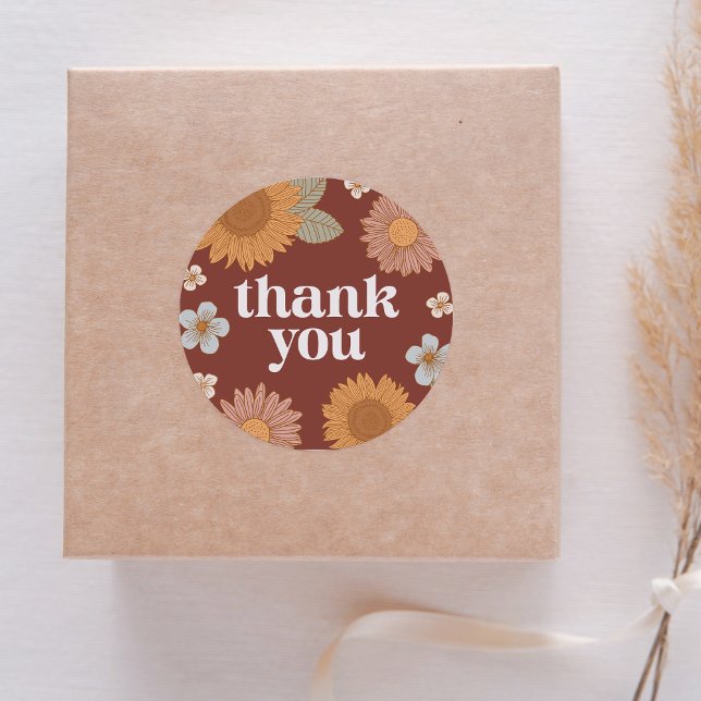 Retro Wildflower Baby Shower Thank You Classic Round Sticker (Creator Uploaded)