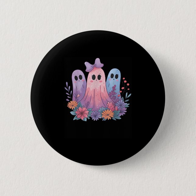 Retro Wildflower Boho Ghost Floral Halloween Cute  6 Cm Round Badge (Front)