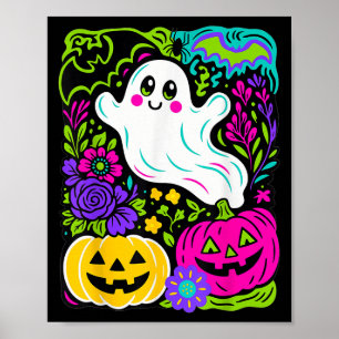 Retro Wildflower Boho Ghost Floral Halloween Cute Poster