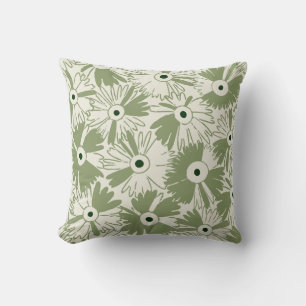 Retro Wildflower & Diamond Grid Reversible Olive Cushion
