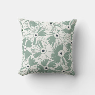 Retro Wildflower & Diamond Grid Reversible Sage Cushion