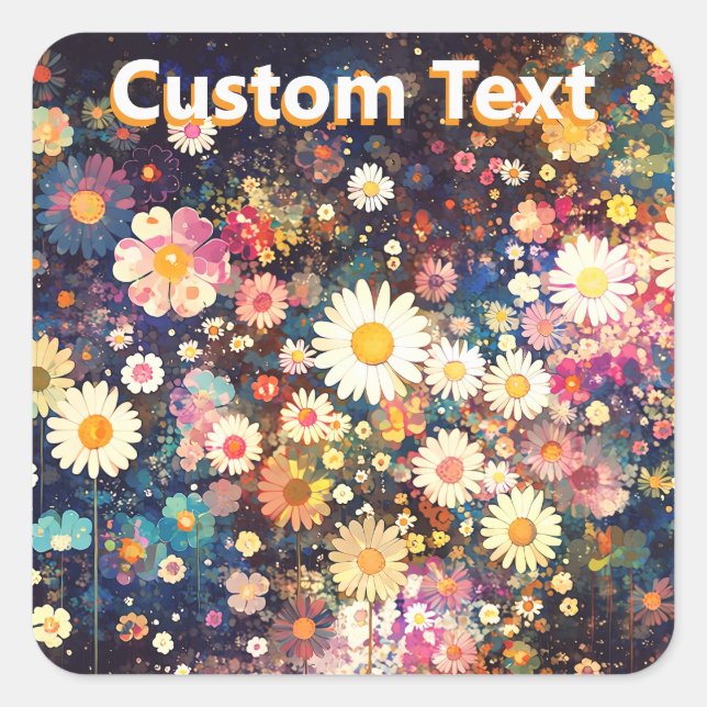 Retro Wildflower Floral Pattern Custom Square Sticker (Front)
