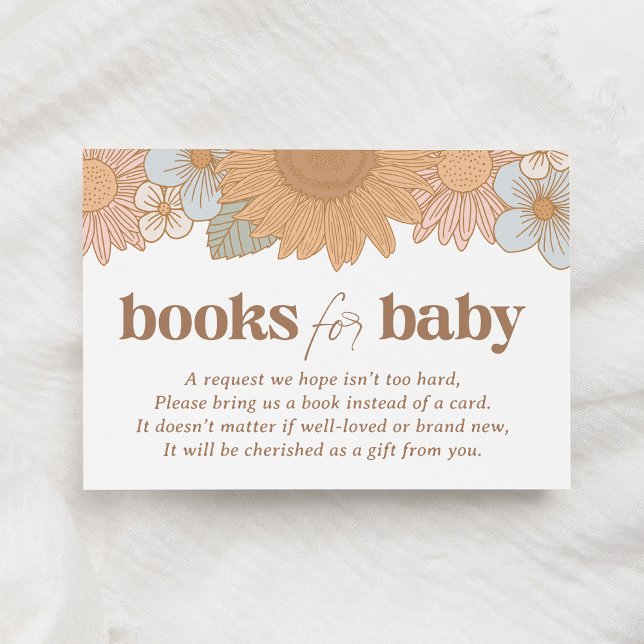 Retro Wildflower Girl Baby Shower Books for Baby Enclosure Card (Creator Uploaded)