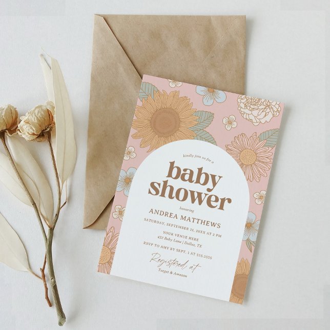 Retro Wildflower Girl Baby Shower Invitation (Creator Uploaded)