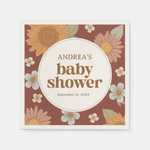 Retro Wildflower Girl Baby Shower Napkin