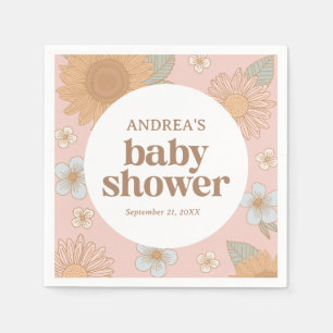 Retro Wildflower Girl Baby Shower Napkin