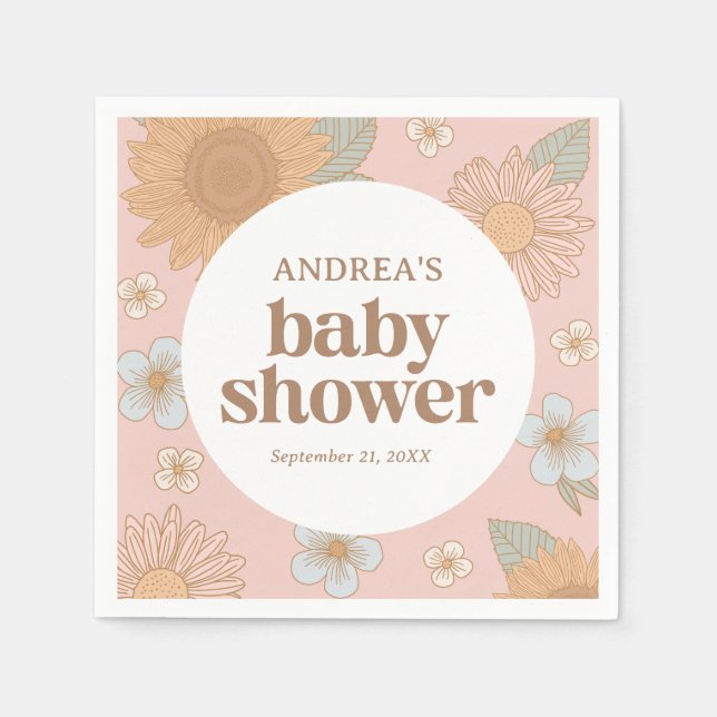 Retro Wildflower Girl Baby Shower Napkin (Front)