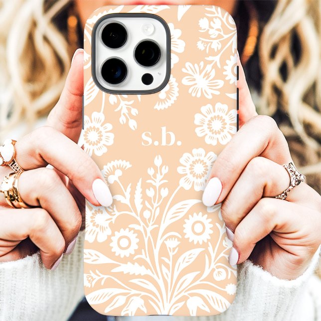 Retro Wildflower Peach Floral Monogram Case-Mate iPhone Case (Creator Uploaded)