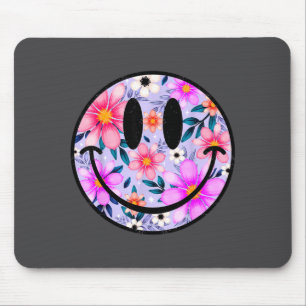 Retro Wildflower Smile Face Floral Lover Happy Fac Mouse Mat