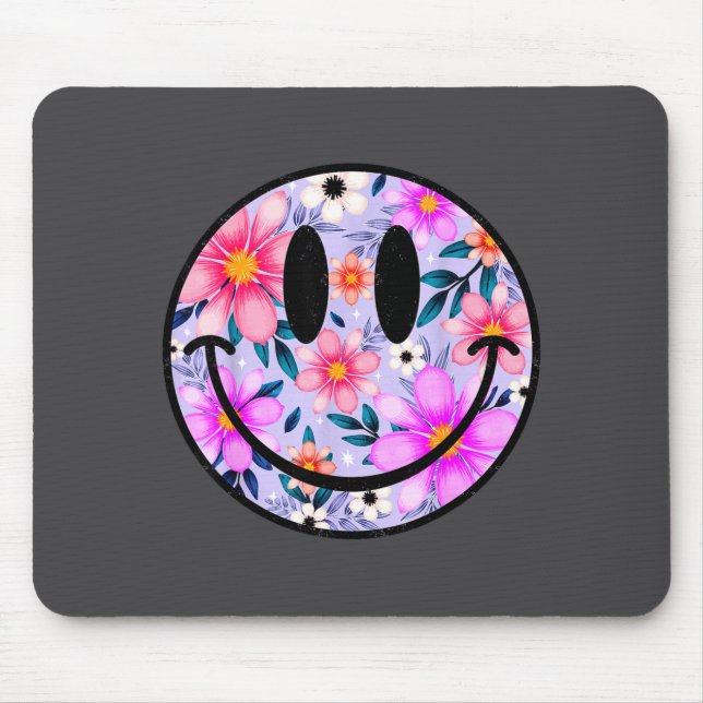 Retro Wildflower Smile Face Floral Lover Happy Fac Mouse Mat (Front)