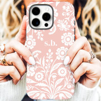 Retro Wildflower Soft Coral Floral Monogram