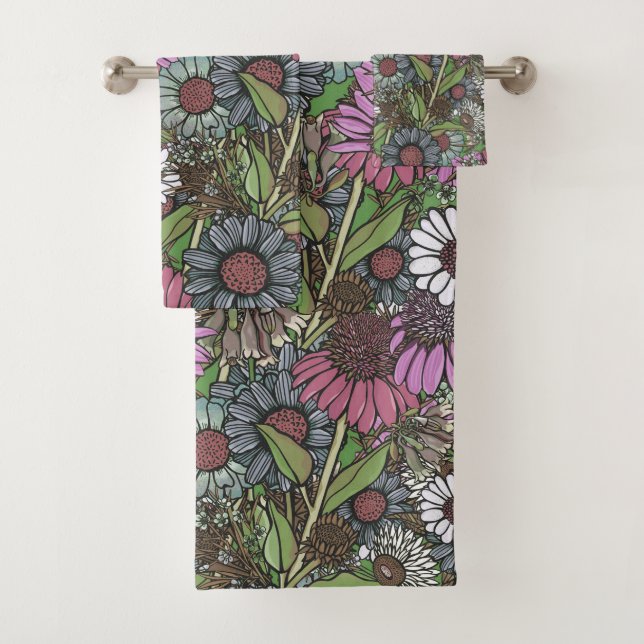 Retro Wildflower Winter Garden  Bath Towel Set (Insitu)