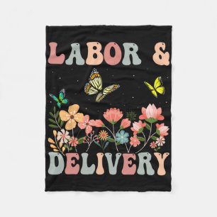 Retro Wildflowers Labour And Delivery Nurse Back T Fleece Blanket