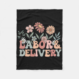Retro Wildflowers Labour And Delivery Nurse Back T Fleece Blanket