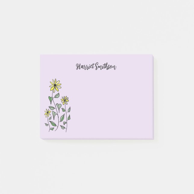 Retro Wildflowers Personalised Lilac Lavender Post-it Notes (Front)