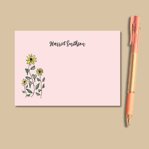 Retro Wildflowers Personalised Pink Botanical Post-it Notes