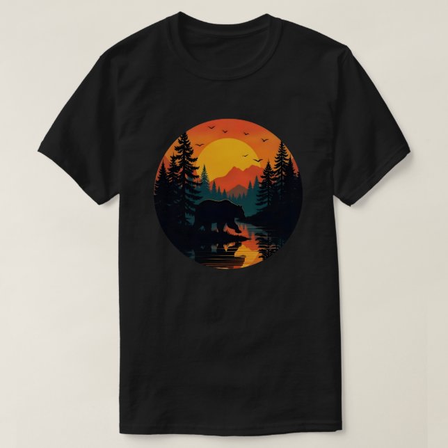Retro Wildlife Forest Bear Outdoors Nature  T-Shirt (Design Front)