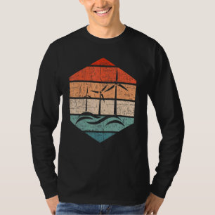 Retro Wind Turbine Tower Technician Renewable Ener T-Shirt