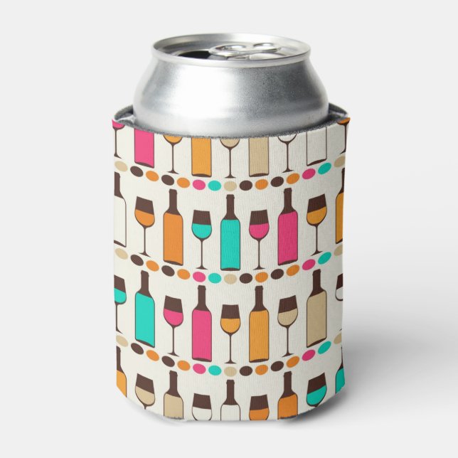 Retro wine bottles and glasses can cooler (Can Front)