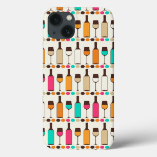 Retro wine bottles and glasses iPhone 13 case