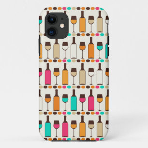 Retro wine bottles and glasses iPhone 11 case