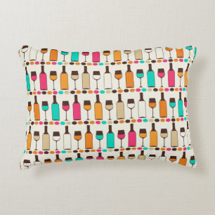 Retro wine bottles and glasses decorative cushion