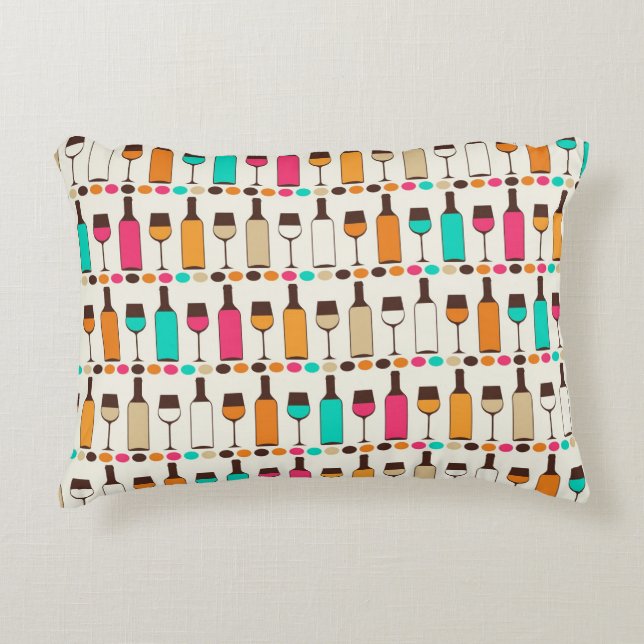 Retro wine bottles and glasses decorative cushion (Front)