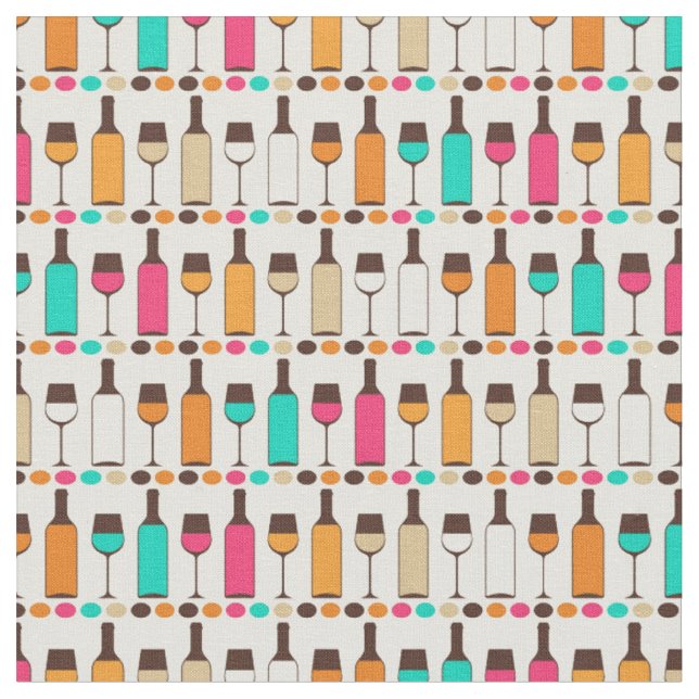 Retro wine bottles and glasses fabric (Close Up)