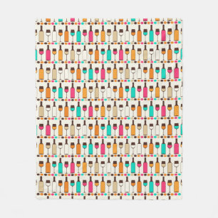 Retro wine bottles and glasses fleece blanket