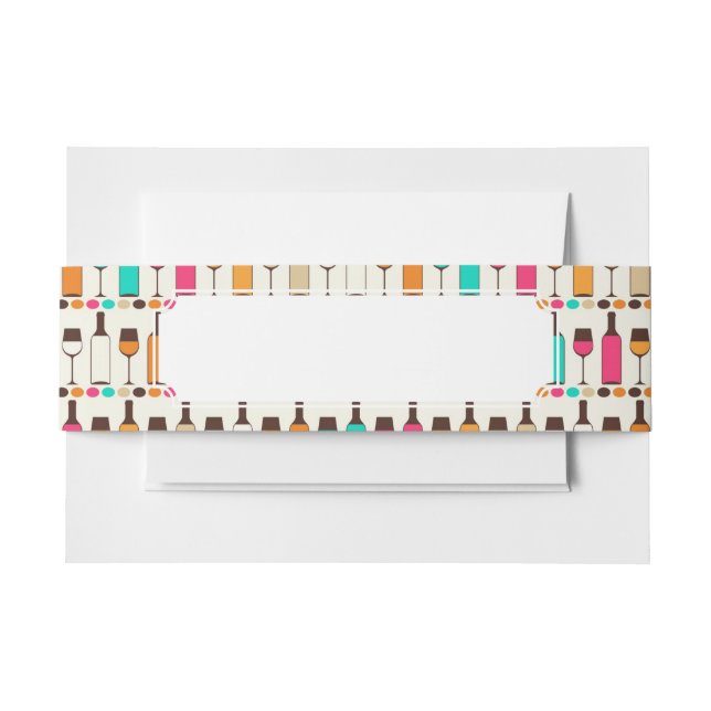 Retro wine bottles and glasses invitation belly band (Front Example)