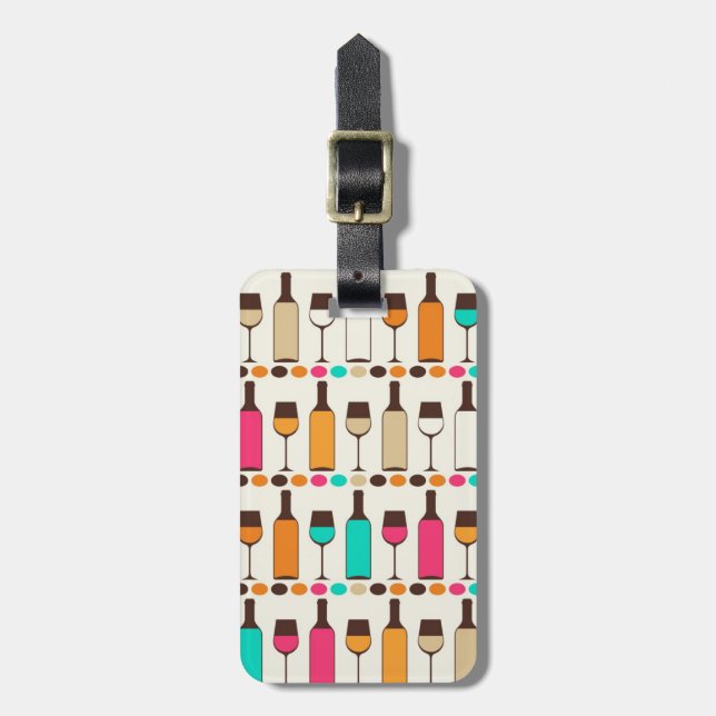 Retro wine bottles and glasses luggage tag (Front Vertical)