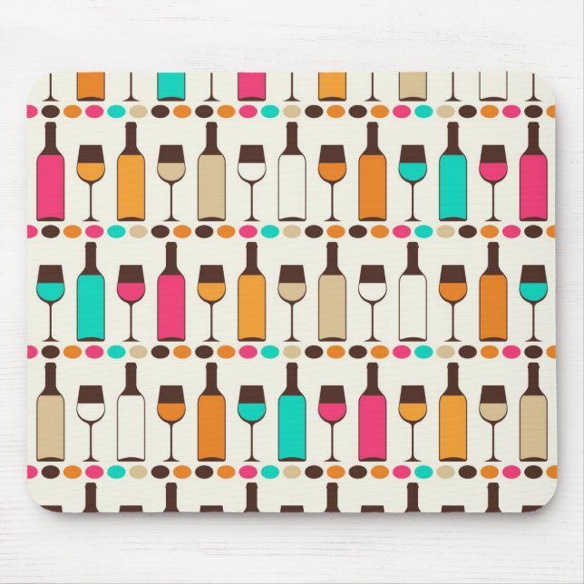 Retro wine bottles and glasses mouse mat (Front)