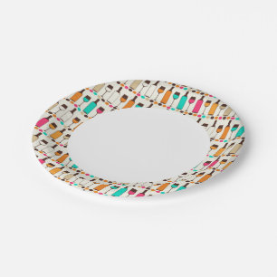 Retro wine bottles and glasses paper plate