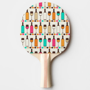 Retro wine bottles and glasses ping pong paddle