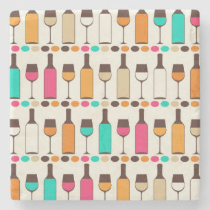 Retro wine bottles and glasses stone coaster