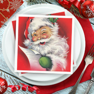 Retro Winking Santa Checking His List Napkin