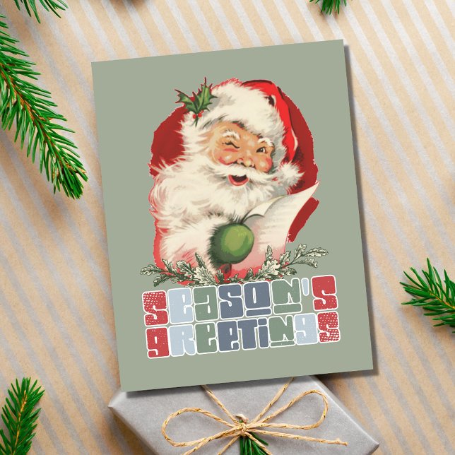 Retro Winking Santa Season's Greeting Christmas Holiday Postcard (Retro Winking Santa Season's Greeting Christmas Holiday Postcard)