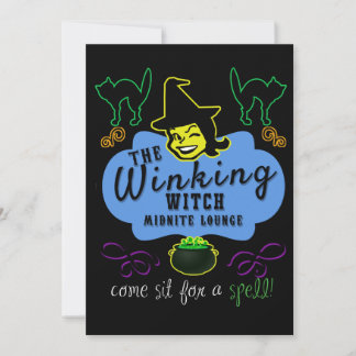Retro Winking Witch Halloween Greeting Card