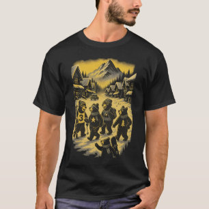 Retro Winter Bears Skiing Scene T-Shirt