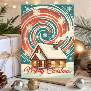 Retro Winter Cabin Blizzard Christmas Holiday Card