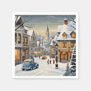 Retro Winter Cityscape Napkin