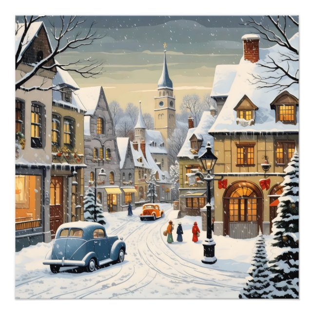 Retro Winter Cityscape Photo Print (Front)