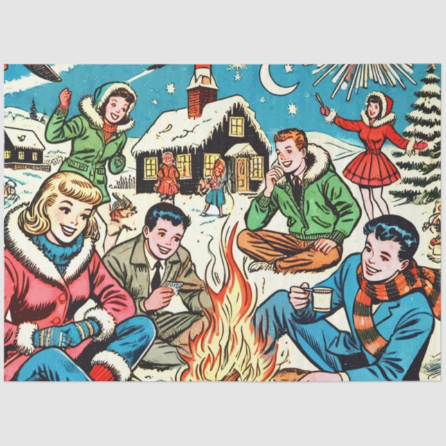 Retro Winter Comics Tissue Paper (Front)