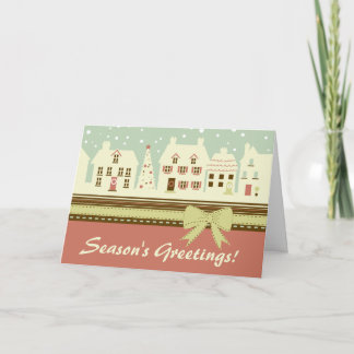 Retro Winter Holiday House Scene Christmas Card