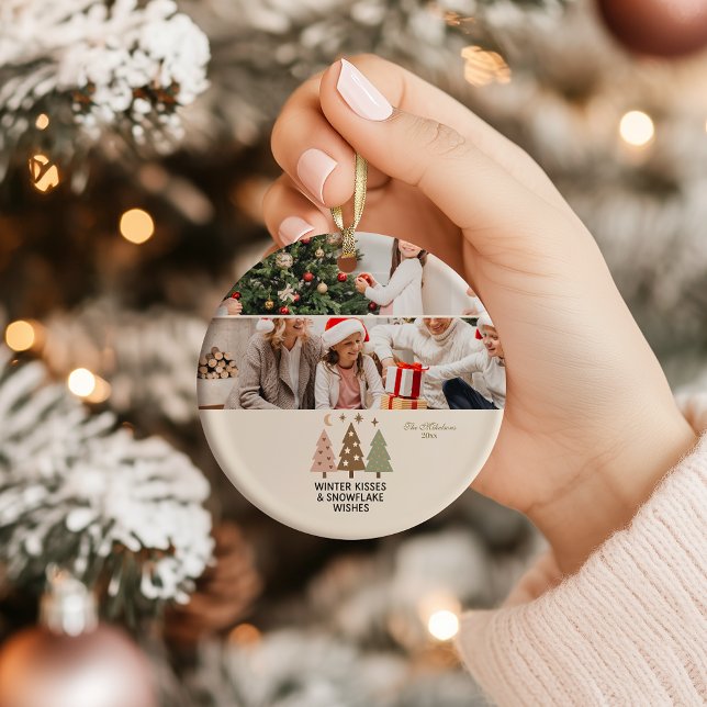 Retro Winter Kisses & Snowflake Wishes Ceramic Tree Decoration (Creator Uploaded)