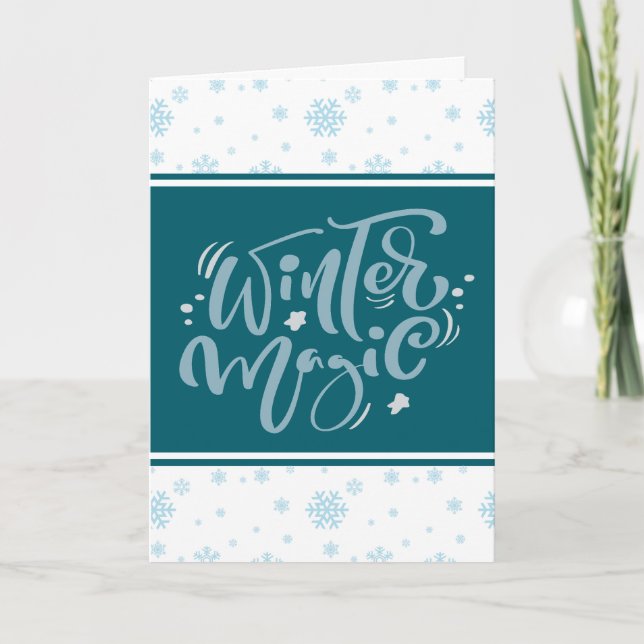 Retro Winter Magic Snowflake Christmas Greeting Holiday Card (Front)