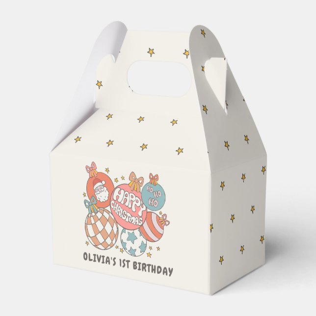 Retro Winter Santa Christmas birthday party Favour Box (Front Side)